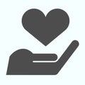 Love in hand solid icon. Heart in a hand vector illustration isolated on white. Giving heart glyph style design Royalty Free Stock Photo