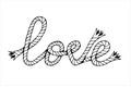 Love, lettering with hawser, hand drawn vector illustration