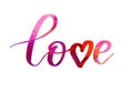 Love. Handwritten modern watercolor calligraphy lettering text. With heart symbol