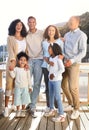 Love, happy and portrait of a big family outdoor on the balcony of their modern house. Happiness, smile and girl Royalty Free Stock Photo