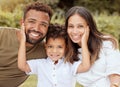 Love, happy and portrait of black family in nature park for fun picnic, bonding and enjoy outdoor quality time together Royalty Free Stock Photo