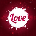 LOVE Happy Valentine`s day card on shiny red background with hearts Royalty Free Stock Photo