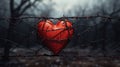 Love in Hardship: Heart Entwined with Barbed Wire. Generative ai