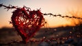 Love in Hardship: Heart Entwined with Barbed Wire. Generative ai