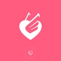 Love has wings icon. Heart with wings on a pink background.