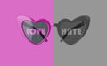 Love hate concept. Heart glasses on pink and grey background. Royalty Free Stock Photo