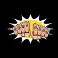 Love and hate fists with tattoo isolated on black background. Fight for love concept illustration with fist punch Royalty Free Stock Photo