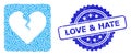 Scratched Love and Hate Stamp and Recursion Divorce Heart Icon Composition