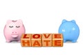 Love Hate Words on Same Building Blocks and Piggy Banks