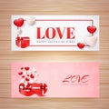 Love header or banner set with gift box illustration for Valentine`s Day. Royalty Free Stock Photo