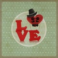 Love heart air balloon man character on vintage background Royalty Free Stock Photo