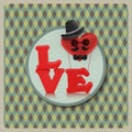 Love heart air balloon man character on vintage background Royalty Free Stock Photo