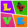 Love heart air balloon man character on vintage background Royalty Free Stock Photo