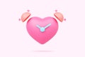 Love heart alarm clock analog pink time for anniversary reminder relationship couple young romance valentine marriage or birthday.