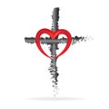 Love heart and cross religion symbol of faith vector