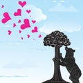 Love heart background with statue of Bear and strawberry tree and the words Madrid, Spain inside,