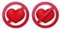love heart ban prohibit icon. Not allowed to love.