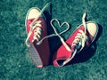 Love heart baseball boots sneakers laces copy space stock, photo, photograph, image, picture Royalty Free Stock Photo