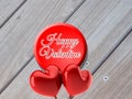 Love Heart And Beautiful Happy Valentine Day On Grey Wood Background. Royalty Free Stock Photo