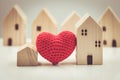 Love heart between big and small house model for stay at home love together and healthy community concept