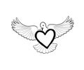 Love heart brought by flying bird dove. Valentine day greeting c