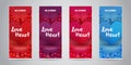 Love Heart Business Roll Up Banner with 4 Variant Colors Red, Purple, Pink/Magenta, Blue. Vector Illustration. Royalty Free Stock Photo