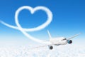 Love heart cloud drawing by airplane. Love concept for traveling the world Royalty Free Stock Photo