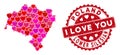 Love Heart Collage Lower Silesian Voivodeship Map with Grunge Stamp