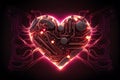 High-tech neon glowing heart, cyber valentines day concept. Generative AI