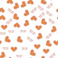 Love heart, daisies, waves of positivity retro 70s seamless pattern. Yellow, orange, red scattered heart shapes on a Royalty Free Stock Photo