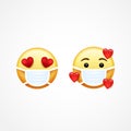 Love heart emoji. Medical Masks. Valentines day couple emojis. Vector