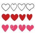 Love heart icon. Loving hearts, red like and lovely romance outline symbols. Valentine lovely passion hearted emotional drawn or Royalty Free Stock Photo