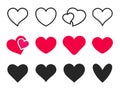 Love heart icon. Loving hearts, red like and lovely romance outline vector icons set Royalty Free Stock Photo