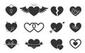 Love heart icon valentine day black silhouette set