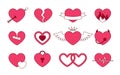 Love heart icon valentine day y2k outline flat set