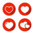 Love, heart icon vector in red circle. Like, lover, couple sign symbol in flat style