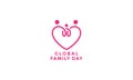 Love or heart line with global family day logo icon vector modern design