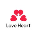Love heart logotype design with silhouette of a man. Vector flat illustration of three red hearts.