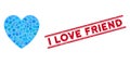 Love Heart Mosaic and Grunge I Love Friend Seal with Lines Royalty Free Stock Photo