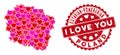Love Heart Mosaic Kuyavian-Pomeranian Voivodeship Map with Scratched Stamp Seal