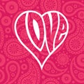 Love heart on seamless paisley background