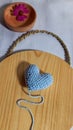 Love, heart shape in blue handmade  crochet with cotton yarn Royalty Free Stock Photo