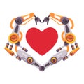 Love heart shape symbol of emotion with robotic machine articulated robot hand futuristic high tech