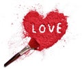 Love on heart shaped crushed makeup color powder Royalty Free Stock Photo