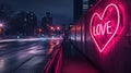 Love heart shaped neon billboard in the night city Royalty Free Stock Photo
