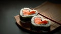 love heart shaped shushi roll for the passion and love of japanese sushi maki foor or fine dining, Generative AI