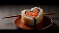 love heart shaped shushi roll for the passion and love of japanese sushi maki foor or fine dining, Generative AI