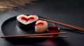 love heart shaped shushi roll for the passion and love of japanese sushi maki foor or fine dining, Generative AI