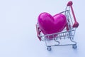 Love heart in shopping trolley.