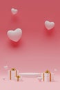 love heart symbol and giftboxes podium background, 3d rendering